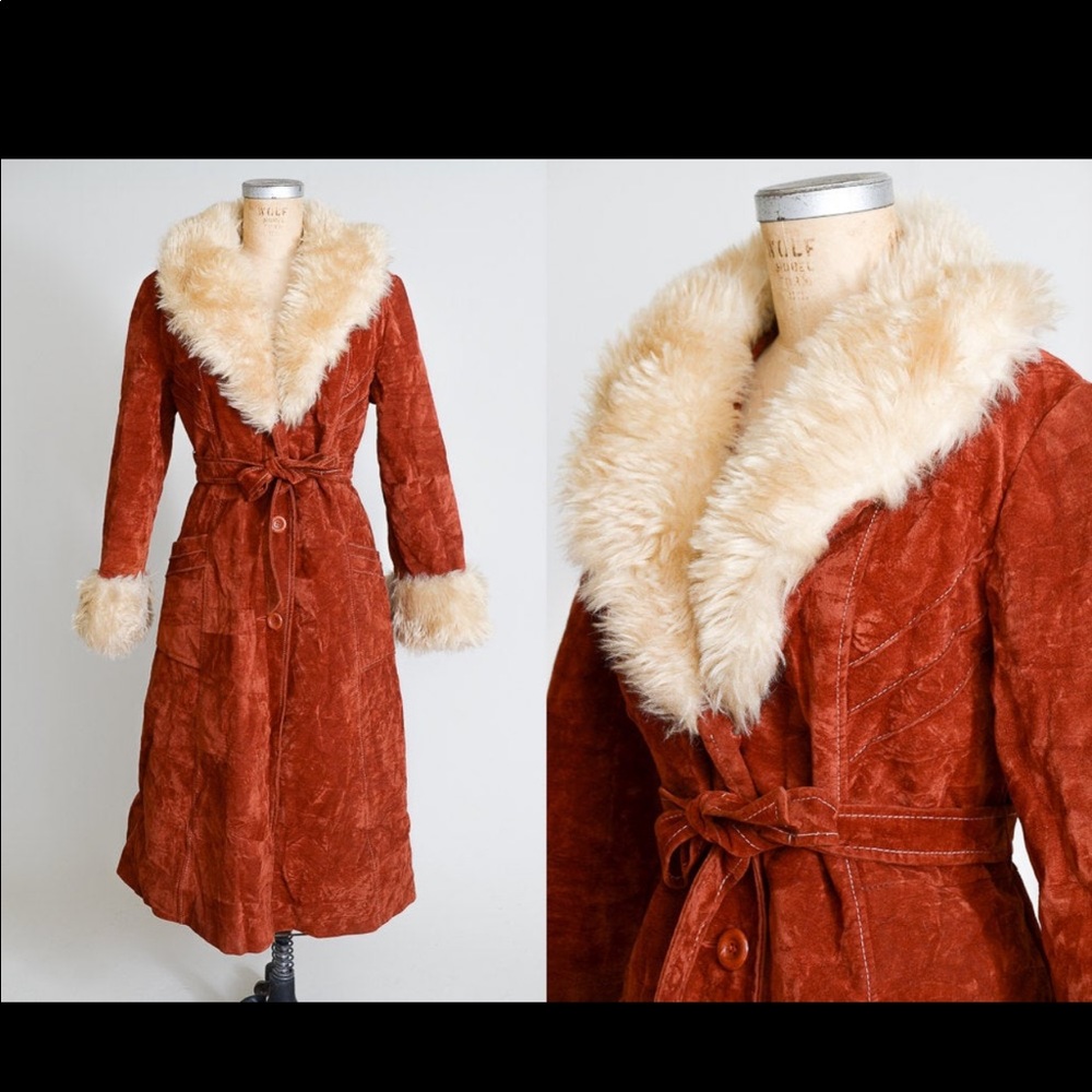 VINTAGE 60s Bohemian Penny Lane Coat Faux Fur full Length Duster Hippie Jacket